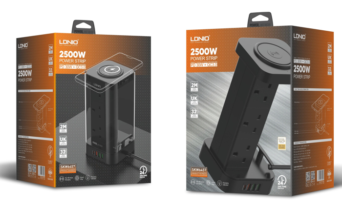 LDNIO SKW6457 6 Outlet USB Tower Extension Power Socket with 15W Wireless Charger